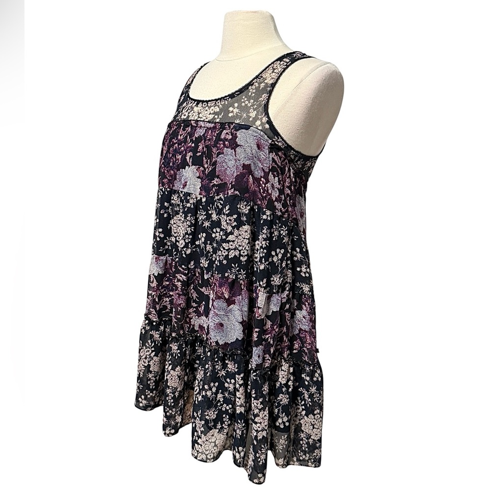 Anthropologie Kimchi Blu Sleeveless Tiered Chiffon Floral Mini Dress Small NWOT